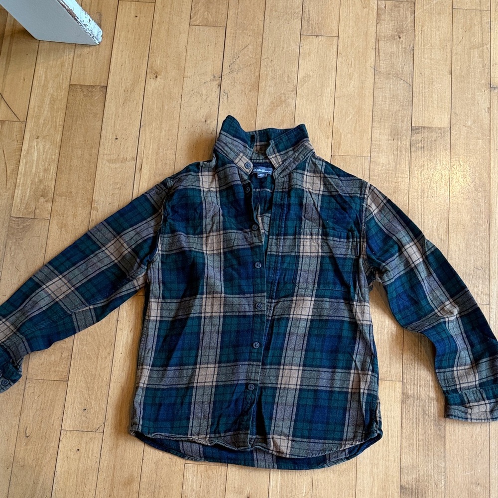 Eddie Bauer Men's Plaid Shirt - Green and Brown